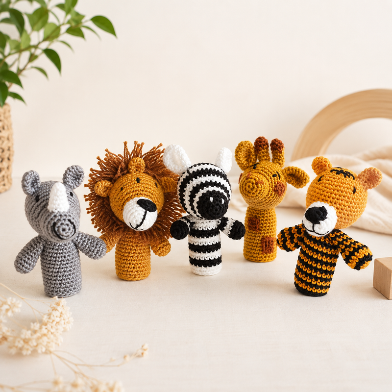 Handcrafted Amigurumi Wild Animal Finger Puppets | Living Lab x Happy Threads