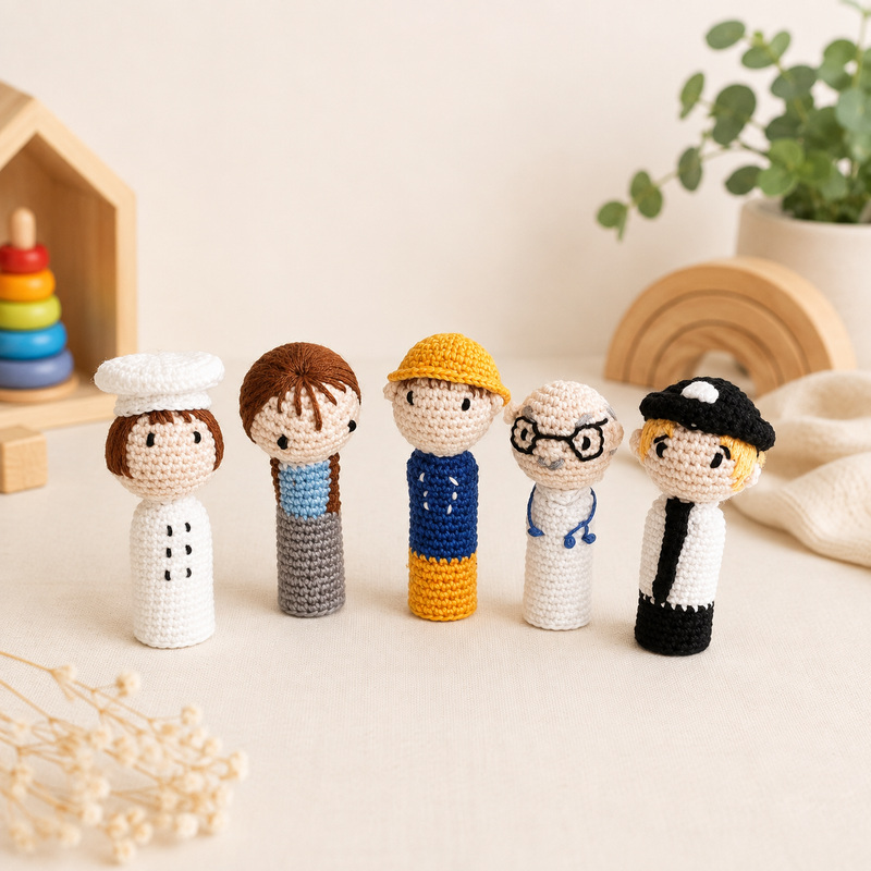 Handcrafted Amigurumi Community Workers Finger Puppets | Living Lab x Happy Threads