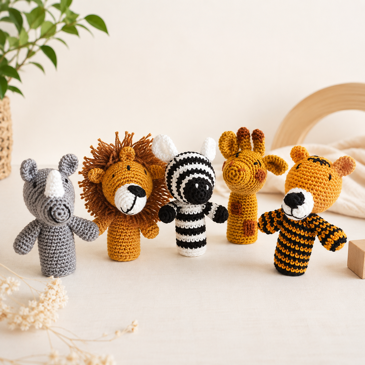 Handcrafted Amigurumi Wild Animal Finger Puppets | Living Lab x Happy Threads